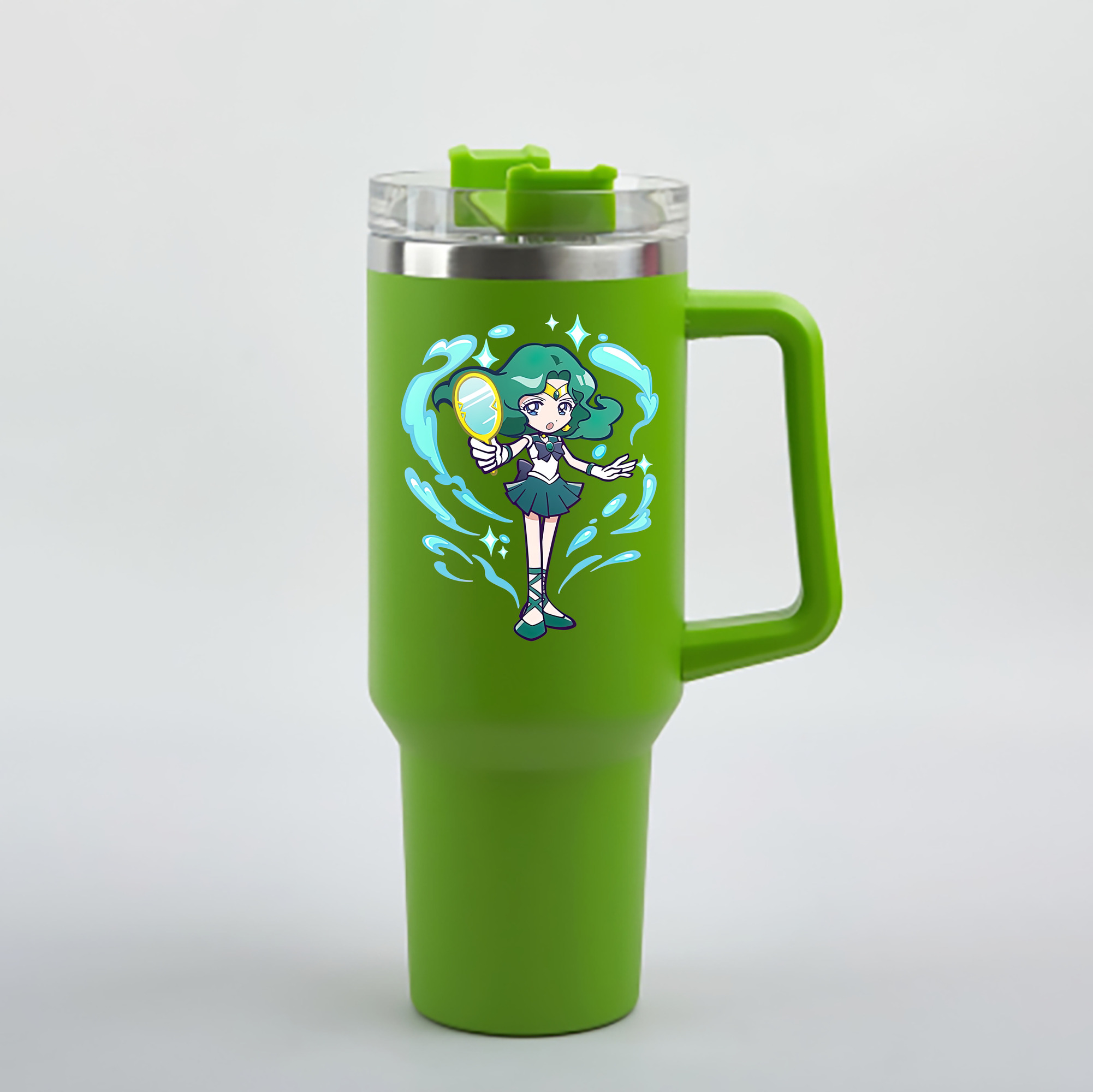 （画像用） 美少女戦士セーラームーン 海王 みちる（かいおう みちる） Sailor Moon Kaiou Michiru 1200mL車用タンブラー - クリスタルステッカー（プラスチックストロー付き）